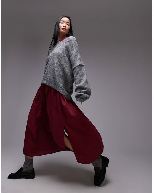 Jupe ample en coton froissé - bordeaux TOPSHOP en coloris Purple