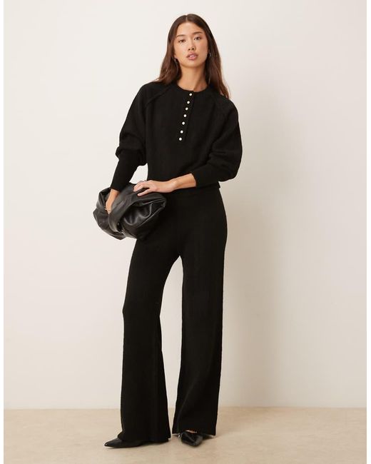 ASOS Black Knitted Long Sleeve Henley Jumper With Gold Buttons Co-ord