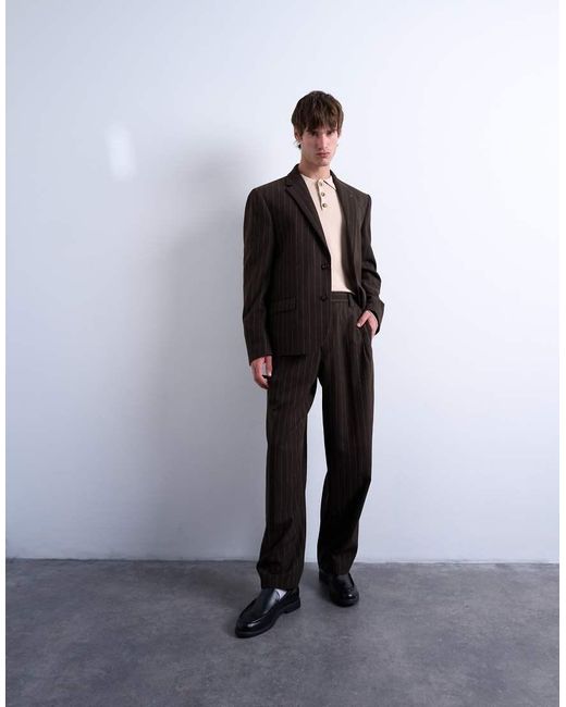 Topman Black Wide Leg Pleated Trouser for men