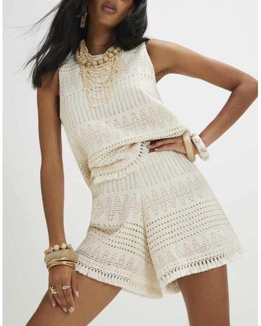 River Island Natural Crochet Fringe Hem Shorts