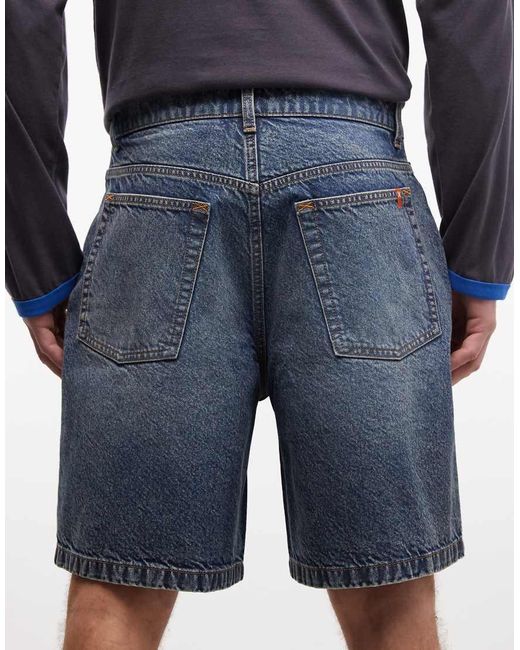 Collusion Blue Denim Mid-rise Shorts for men