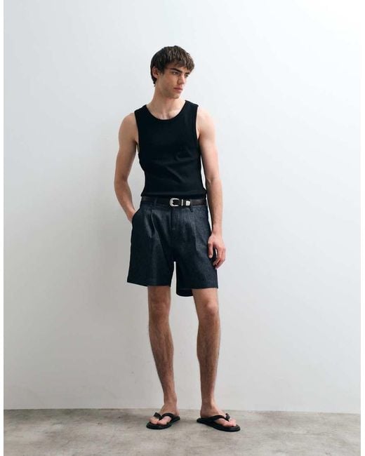 ASOS COLLECTIVE Blue Pleated Denim Shorts for men