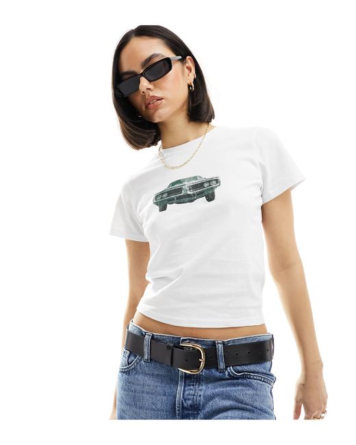ASOS White Baby Tee With Vintage Car Graphic