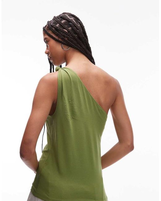 TOPSHOP Green Knot Detail One Shoulder Top