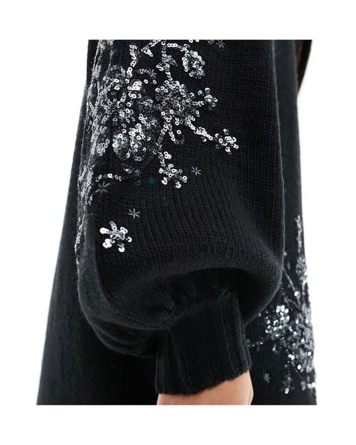 River Island Black Embellished Knit Mini Dress