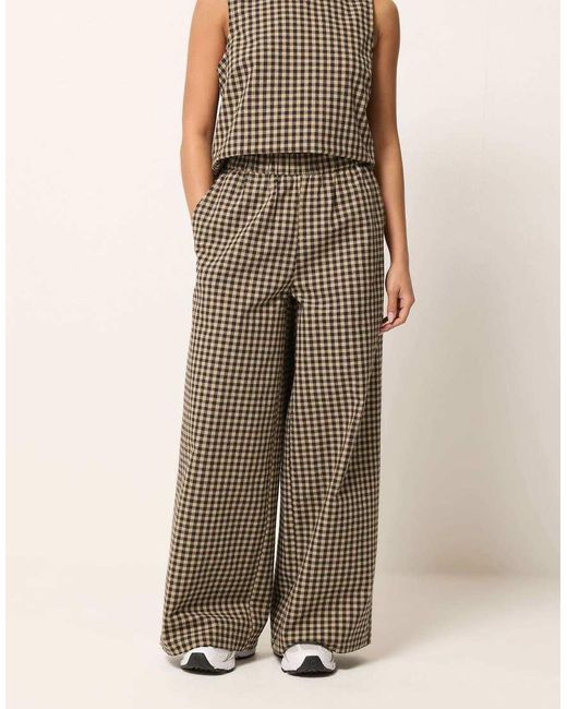 PixieGirl Brown Petite Gingham Wide Leg Trousers