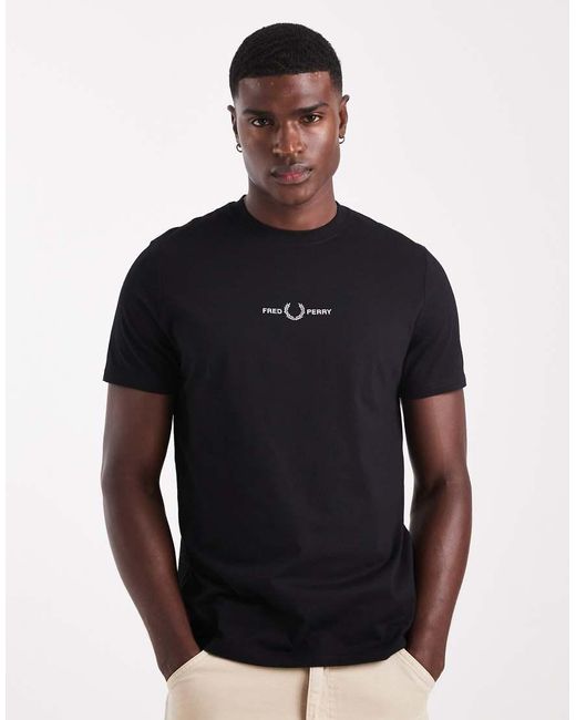 Fred Perry Blue Embroidered T-shirt for men