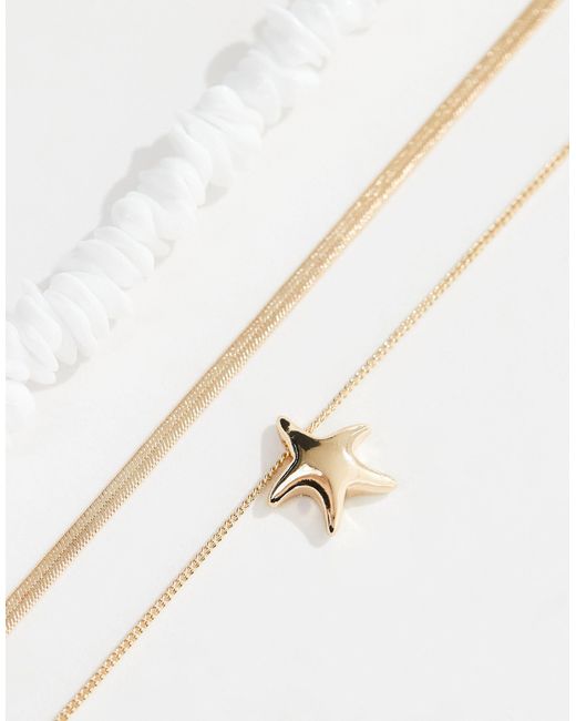 ASOS Brown Pack Of 3 Necklaces With Faux Pearl Chippings And Starfish Charm