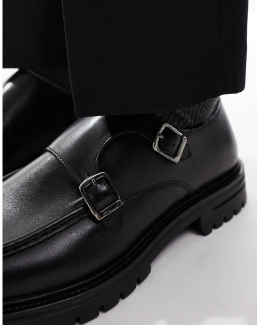 ASOS – monk-schuhe aus em leder mit dicker sohle in Black für Herren