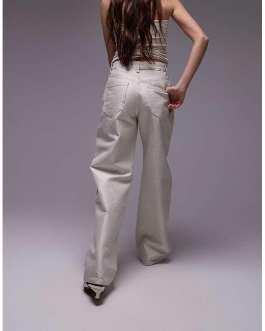 Vaqueros De Talle Medio Y Corte Suelto Con Hilos Metalizados De -Blanco TOPSHOP de color Gray