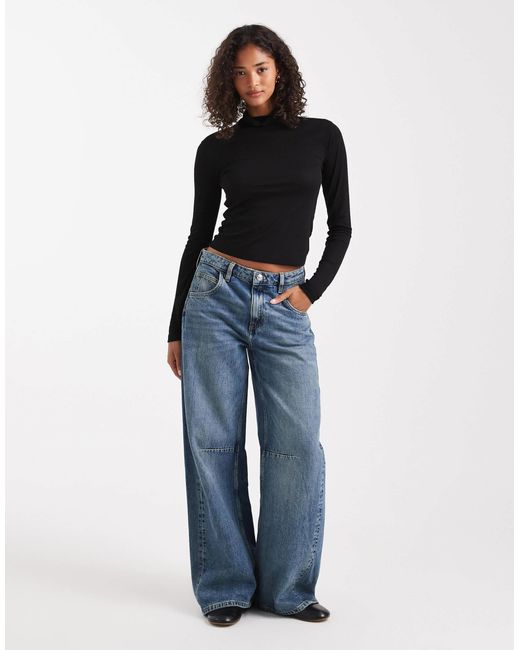 Top manches longues en fine maille à col montant Miss Selfridge en coloris Black