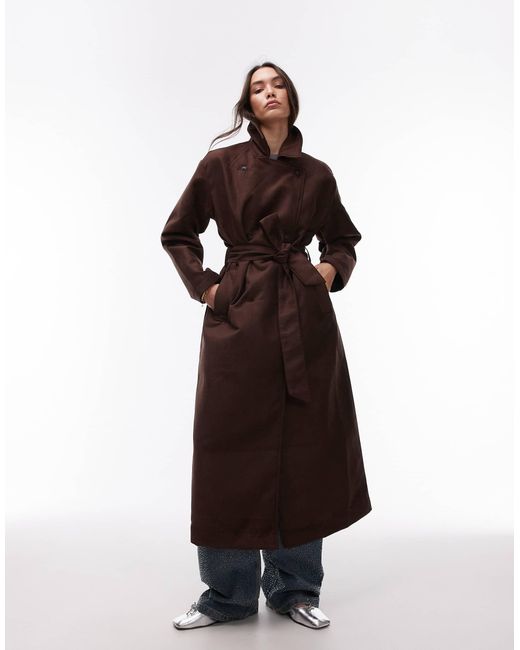 Topshop Faux Suede Boxy Jacket (Brown) main image 0