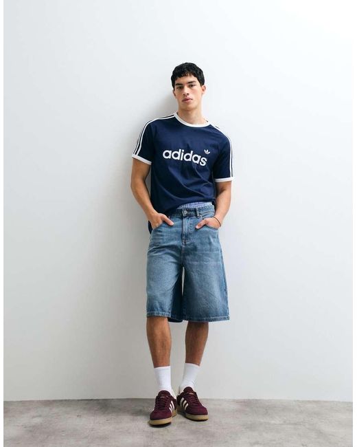 Adidas Originals Blue Three Stripe Ringer T-Shirt for men