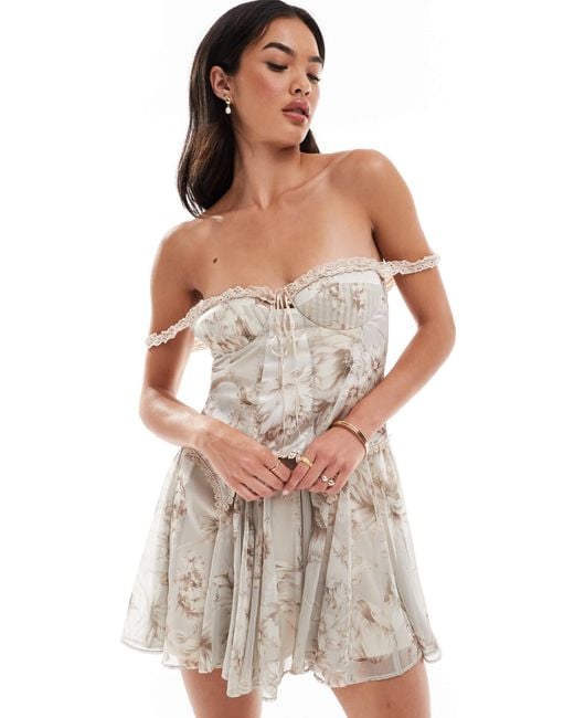 ASOS White Frill Detail Satin Corset Mini Dress With Chiffon Godet Skirt