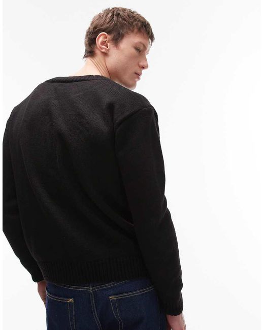 Topman Black Crew Neck Button Through Cardigan for men