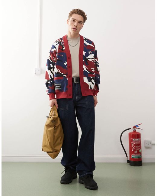 Aape By A Bathing Ape Red Aape By A Bathing Ape Universe Cardigan for men