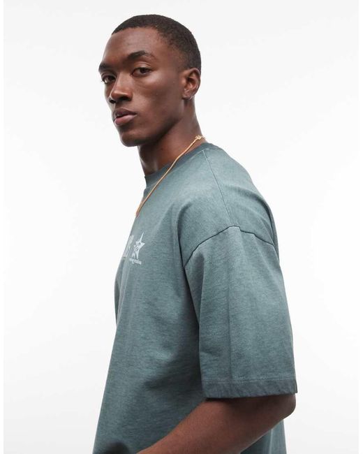 ASOS Blue Heavyweight Oversized T-shirt With Street Graphics for men