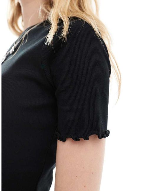 Collusion Black Lettuce Edge Ribbed T-shirt