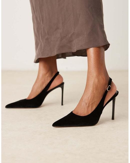 Mango Brown Velvet Pointed Heeled Slingback