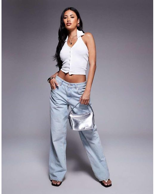 River Island Gray Halter Neck Button Through Top