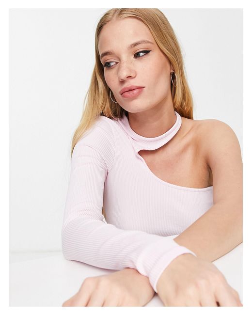 Bershka Ribbed Cut Out Asymmetric Top in Pink | Lyst Canada