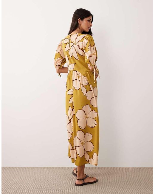 Wednesday's Girl Metallic Tie Sleeve Floral Midaxi Smock Dress