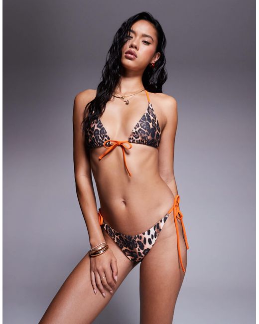 ASOS Gray Leo Contrast Binding Triangle Bikini Top