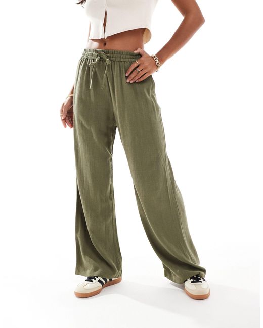 Pantalon large à enfiler en lin mélangé - kaki Miss Selfridge en coloris Green