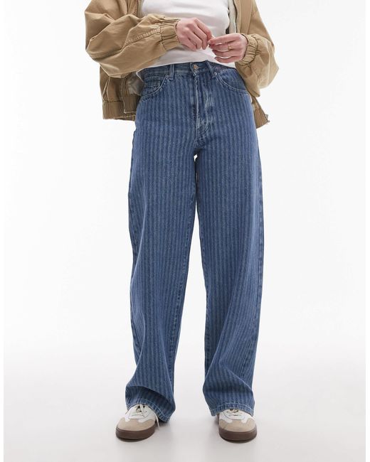 TOPSHOP Blue Mid Rise Loose Fit Straight Jean