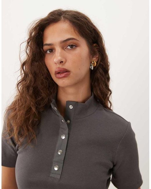 ASOS Gray Rib Jersey Polo Top
