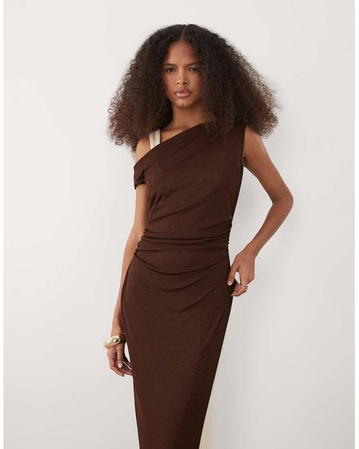 ASOS Brown Fallen Shoulder Double Layer With Split Detail Maxi Dress