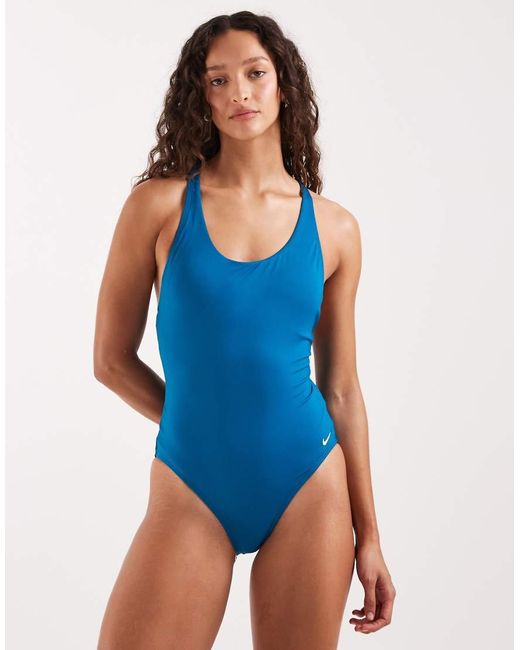 Nike Blue Nike Scoop Neck Swimsuit