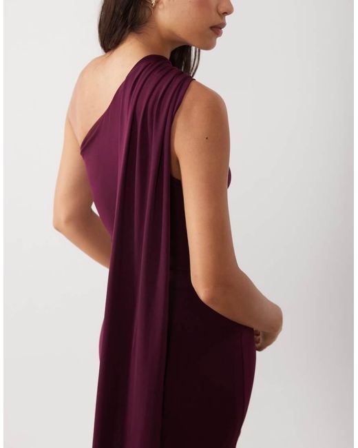 TFNC London Purple Slinky One Shoulder Scarf High Slit Maxi Dress