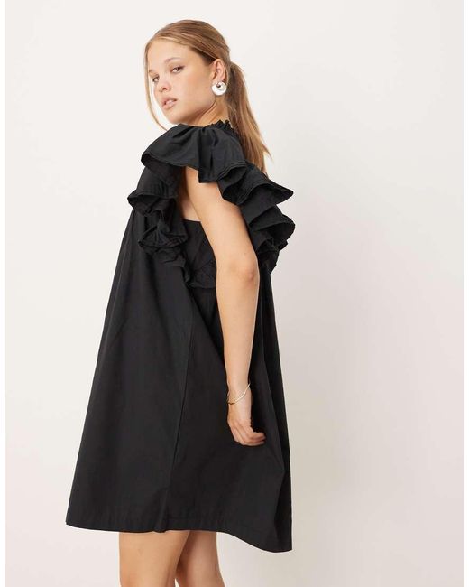 Vestido Corto Con Mangas De Volantes Extragrandes De Y.A.S de color Natural