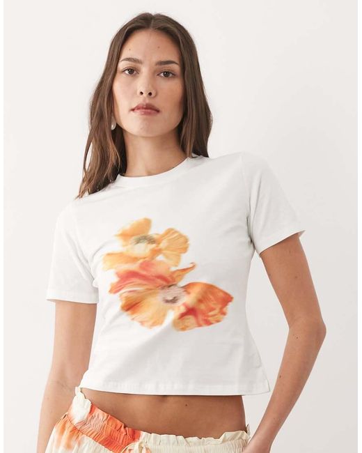 Never Fully Dressed White Slim Fit T-shirt With Blurred Floral