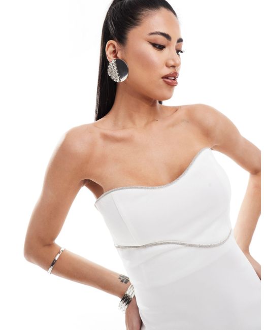 ASOS White Bandeau Mini Dress With Swirl Diamante Trim Detail