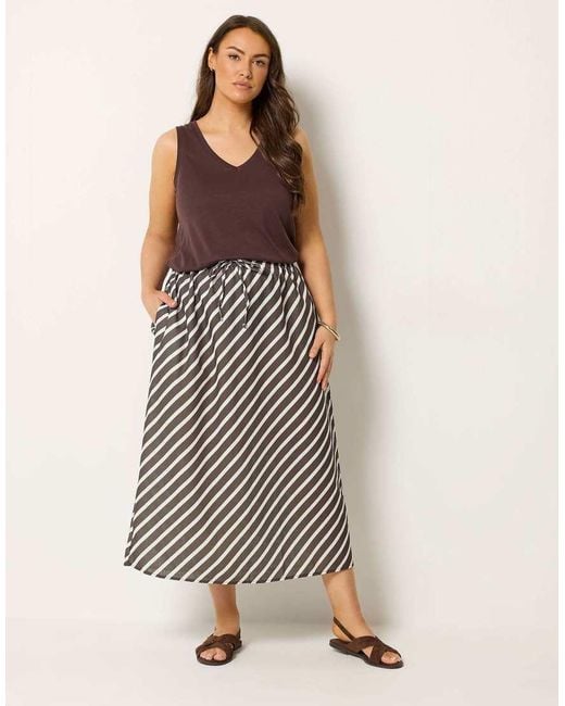 Yours Clothing Brown Linen Look Stripe Skirt