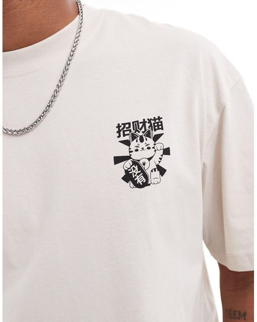 Jack & Jones White Oversized T-shirt With Lucky Cat Back Print for men