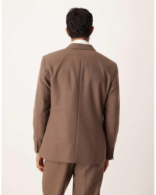 ASOS Brown Double Breasted Regular Suit Jacket With Wool Pinstripe for men