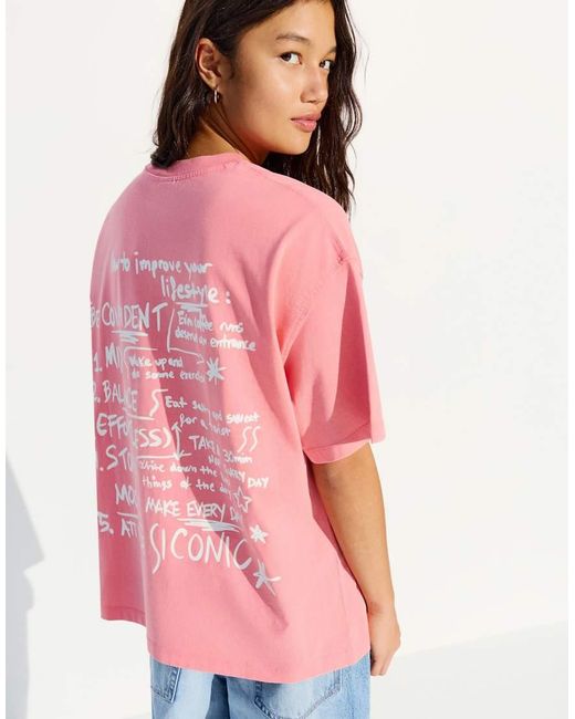 Bershka Pink Washed Effect Short Sleeve T-shirt