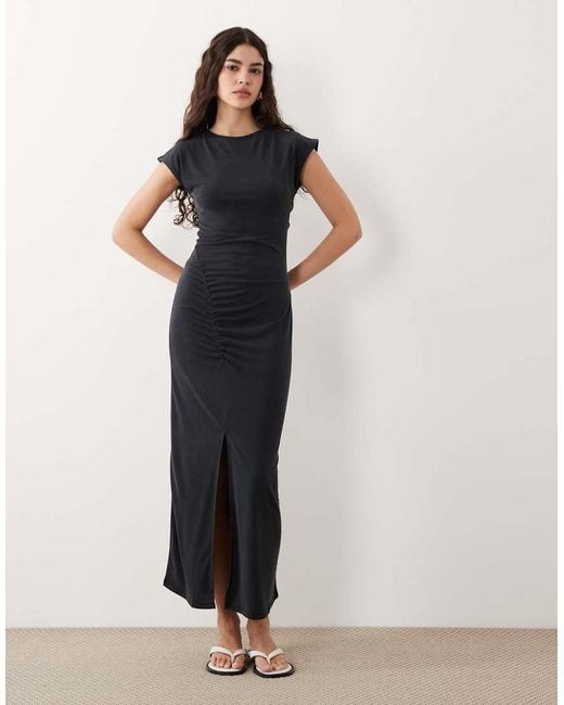 ASOS White Short Sleeve Midaxi Dress With Asymmetric Ruching Detail