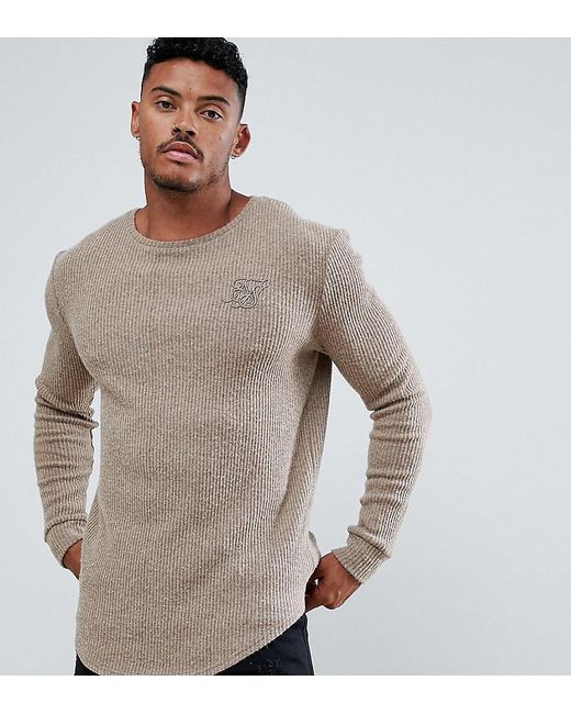 SIKSILK Curved Hem Jumper In Camel Exclusive To Asos in Natural for Men |  Lyst Australia
