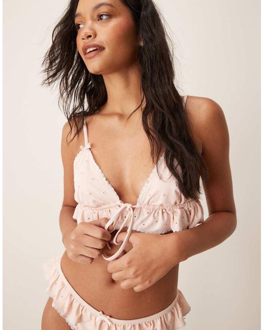 For Love & Lemons Orange Polka Dot Ruffle Bikini Top Co-ord