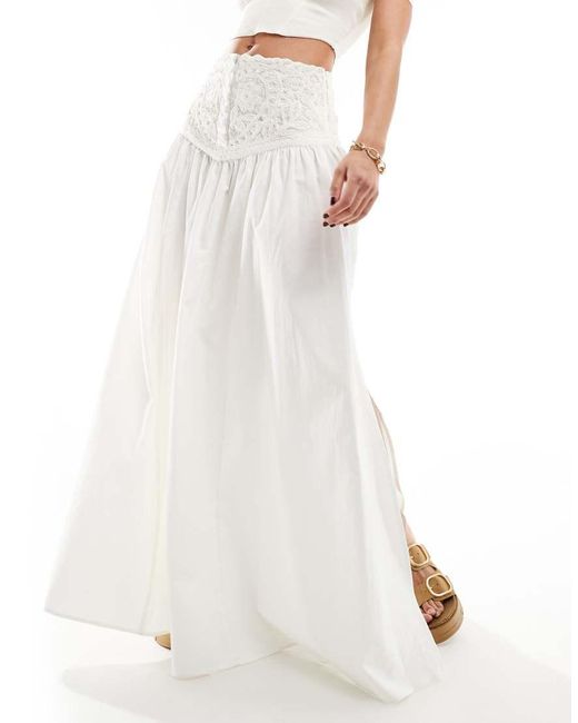 Free People White Embroidered Panel Maxi Skirt