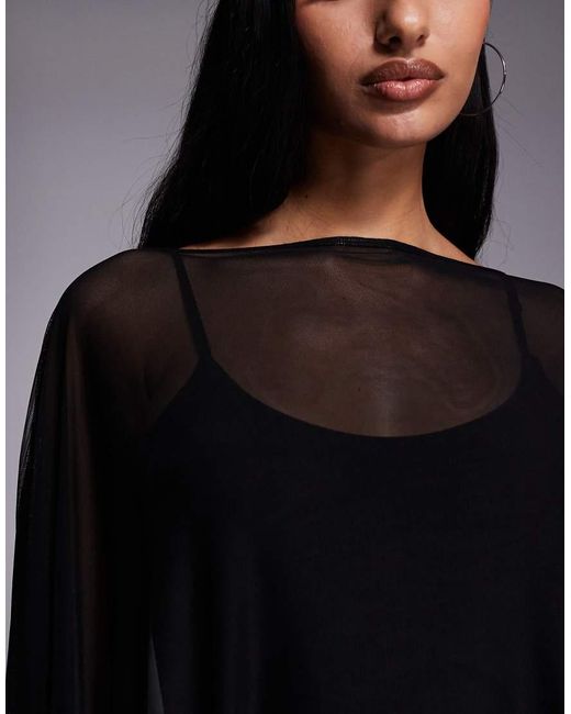 Fashionkilla Black Exclusive Mesh Cape Overlay Cami Mini Dress