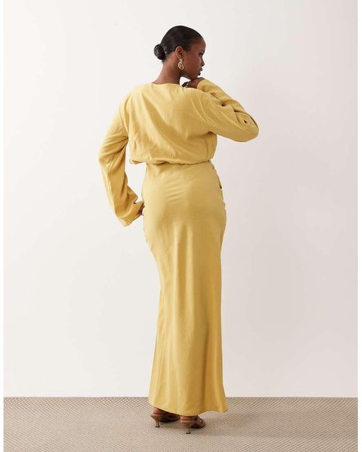 ASOS Metallic Plunge Maxi Dress With Wide Cuffs And Side Split