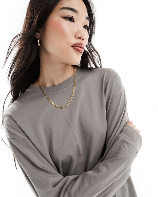 T-shirt oversize à manches longues - pâle Pull&Bear en coloris Gray