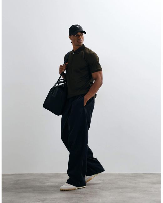 SELECTED Black Half Zip Polo for men
