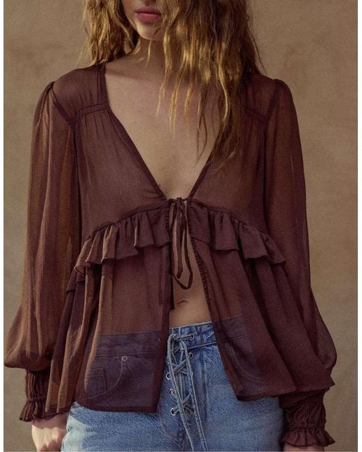 Pull&Bear Brown Ruffled Blouse