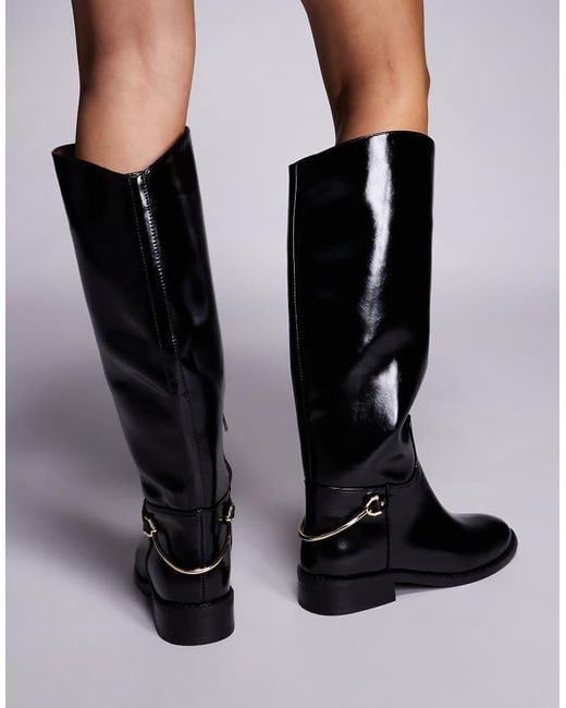 River Island Black Faux Leather Riding Knee High Boots